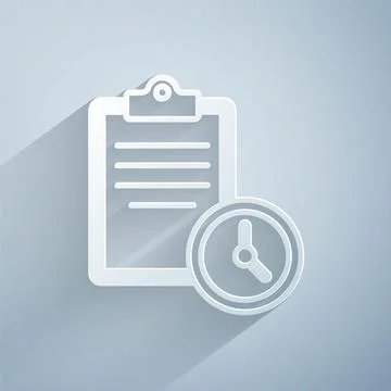 Paper cut Sport training program or fitness plan icon isolated on grey Ilustración de archivo