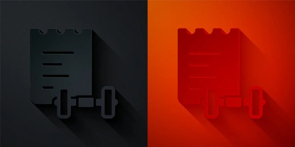 Paper cut Sport training program or fitness plan icon isolated on black and red Ilustración de archivo