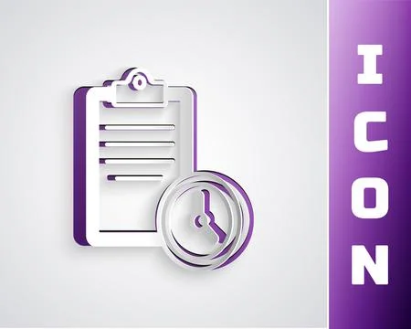 Paper cut Sport training program or fitness plan icon isolated on grey Illustrazione stock