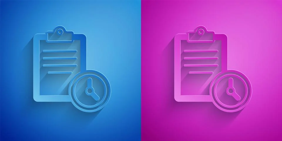 Paper cut Sport training program or fitness plan icon isolated on blue and pu Ilustración de archivo