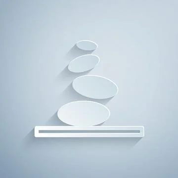 Paper cut Stack hot stones icon isolated on grey background. Spa salon accessory Stock Illustration