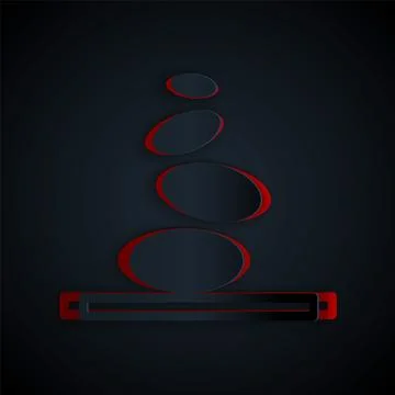 Paper cut Stack hot stones icon isolated on black background. Spa salon acc.. Illustrazione stock