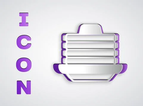 Paper cut Stack of pancakes with honey icon isolated on grey background Stock Illustration
