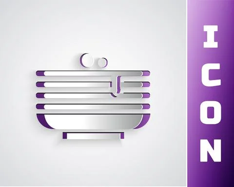 Paper cut Stack of pancakes icon isolated on grey background. Baking with syrup 스톡 일러스트