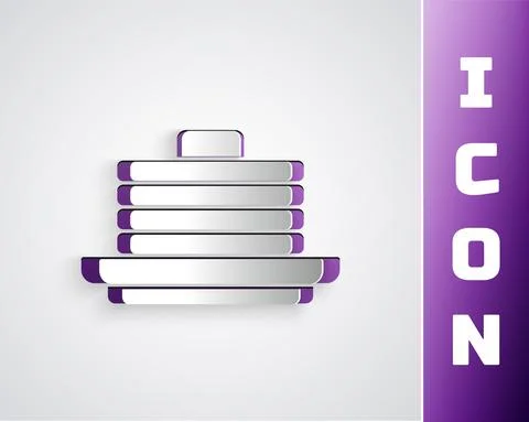 Paper cut Stack of pancakes icon isolated on grey background. Baking with syrup 스톡 일러스트