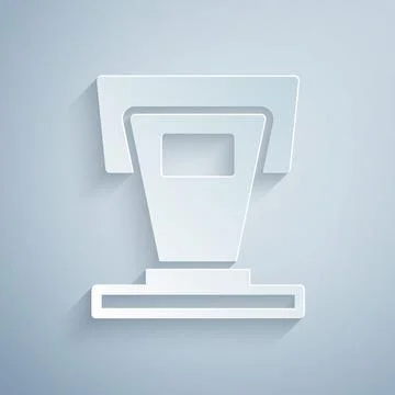 Paper cut Stage stand or debate podium rostrum icon isolated on grey background Stock Illustration