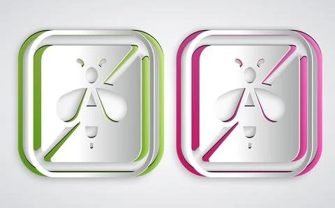Paper cut Stop bee icon isolated on grey background. Sweet natural food 스톡 일러스트