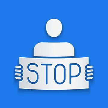 Paper cut Stop war icon isolated on blue background. Antiwar protest. World Stock Illustration
