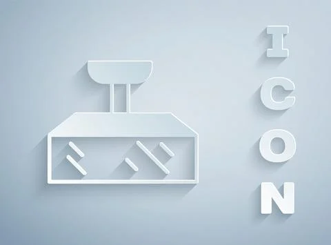 Paper cut Studio light bulb in softbox icon isolated on grey background. Shadow Stock Illustration