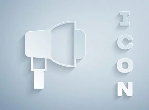 Paper cut Studio light bulb in softbox icon isolated on grey background. Shadow Illustrazione stock