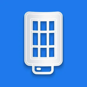 Paper cut Studio light bulb in softbox icon isolated on blue background. Shadow Illustrazione stock