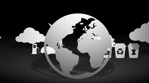 Paper cut style globe with eco icons like recycling, clean energy and Stock Illustration