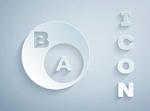Paper cut Subsets, mathematics, a is subset of b icon isolated on grey Illustrazione stock