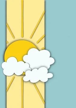 Paper cut sun in the clouds. Blank postcard poster template Illustrazione stock