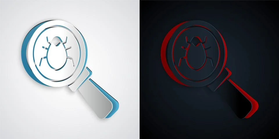 Paper cut System bug concept icon isolated on grey and black background. Code Illustrazione stock