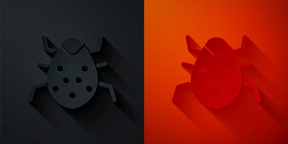 Paper cut System bug concept icon isolated on black and red background. Code bug Stock Illustration