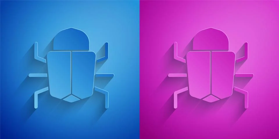 Paper cut System bug concept icon isolated on blue and purple background. Code Stock Illustration