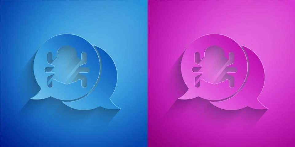Paper cut System bug concept icon isolated on blue and purple background. Code Stock Illustration