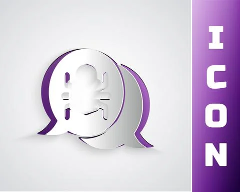 Paper cut System bug concept icon isolated on grey background. Code bug concept Illustrazione stock