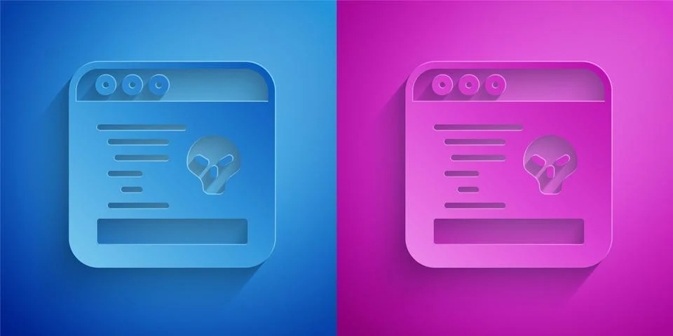 Paper cut System bug concept icon isolated on blue and purple background. Code Stock Illustration