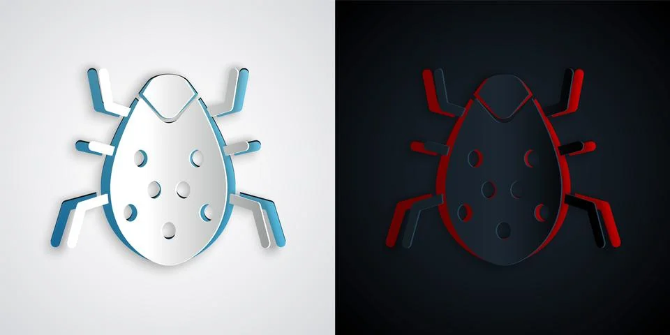 Paper cut System bug concept icon isolated on grey and black background. Code Stock Illustration