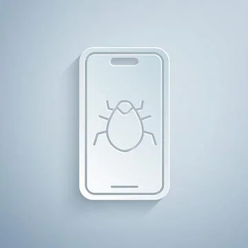 Paper cut System bug on mobile icon isolated on grey background. Code bug イラスト素材