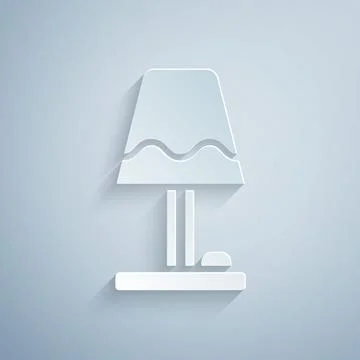 Paper cut Table lamp icon isolated on grey background. Paper art style. Vector Stock Illustration