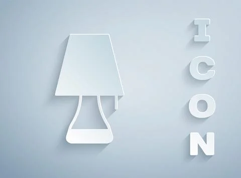 Paper cut Table lamp icon isolated on grey background. Paper art style. Vector Stock Illustration