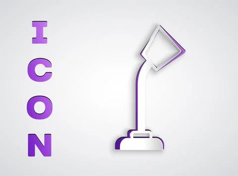 Paper cut Table lamp icon isolated on grey background. Paper art style. Vector Illustrazione stock