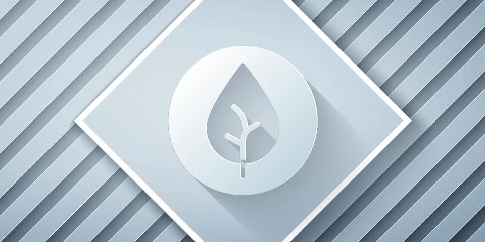Paper cut Tea leaf icon isolated on grey background. Tea leaves. Paper art style Stock Illustration