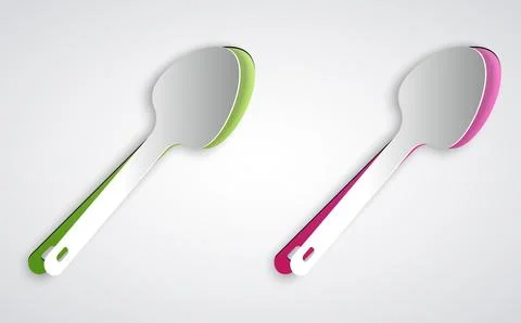 Paper cut Teaspoon icon isolated on grey background. Cooking utensil. Cutlery Stock Illustration