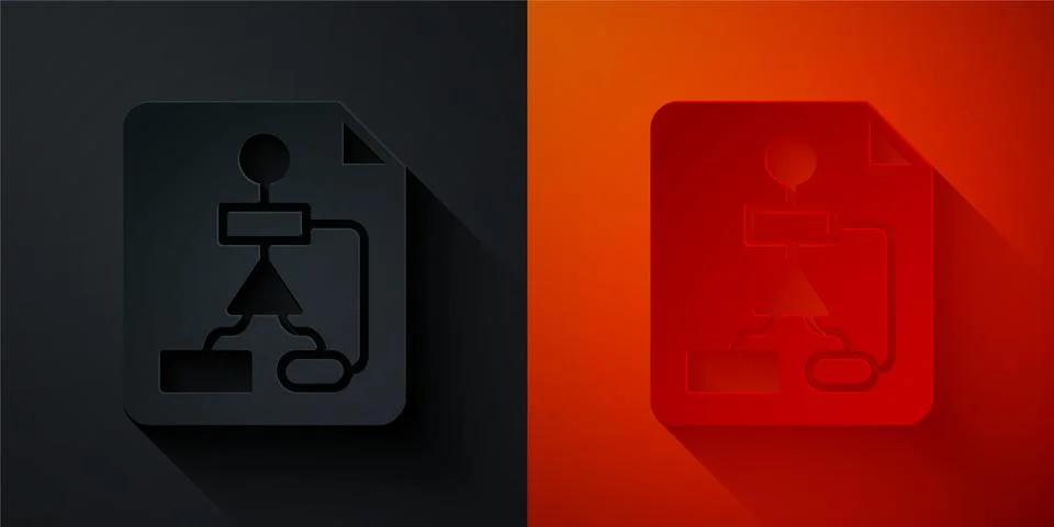 Paper cut Tile flowchart for program design or process management plan icon イラスト素材