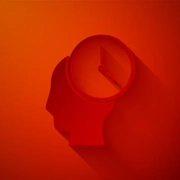 Paper cut Time Management icon isolated on red background. Clock and gear sig Stock Illustration