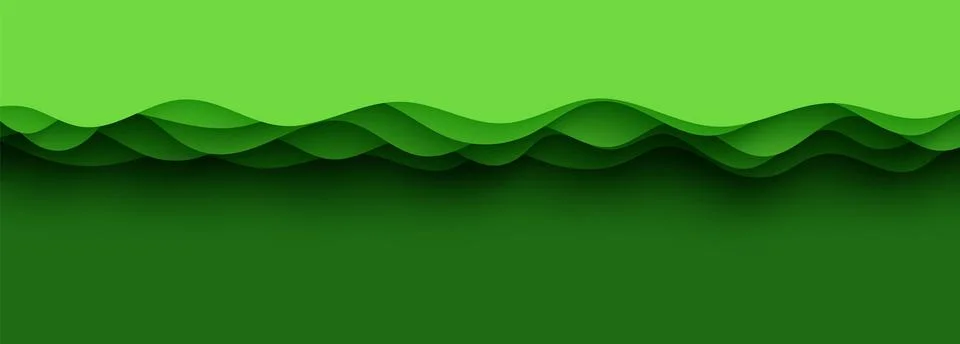 Paper cut top border plus 3D slime abstract bg with green wave layers. Abstract Illustrazione stock