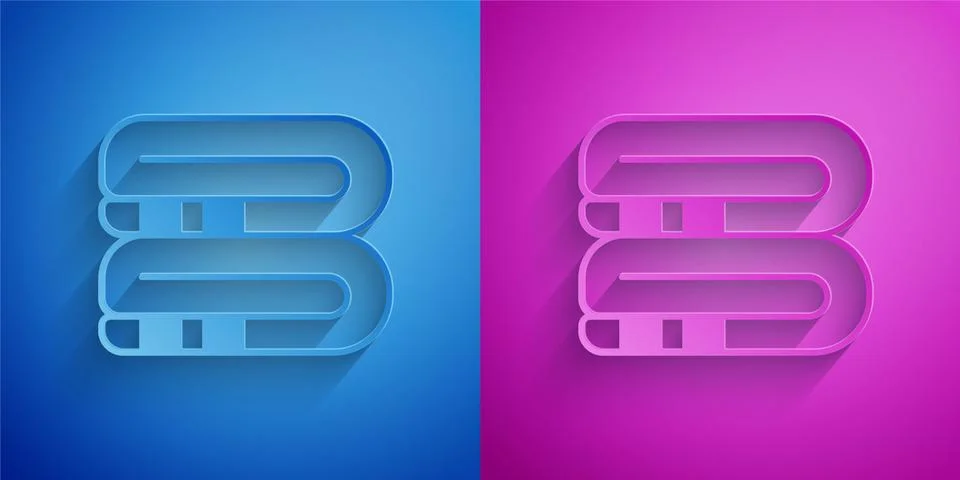 Paper cut Towel stack icon isolated on blue and purple background. Paper art Illustrazione stock