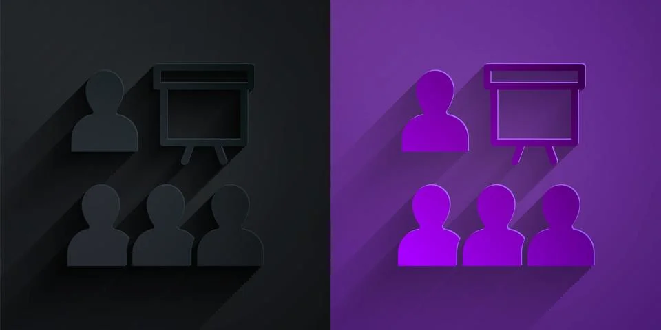 Paper cut Training, presentation icon isolated on black on purple background. Stock Illustration