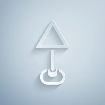 Paper cut Triangle warning blank icon isolated on grey background. Traffic rules Stock Illustration