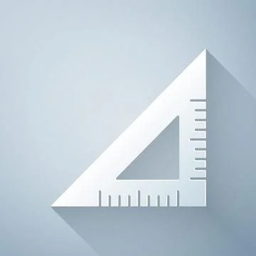 Paper cut Triangular ruler icon isolated on grey background. Straightedge symbol Stock Illustration
