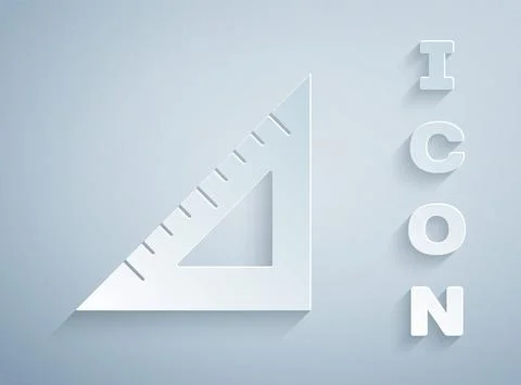Paper cut Triangular ruler icon isolated on grey background. Straightedge symbol Stock Illustration