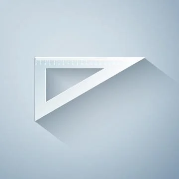 Paper cut Triangular ruler icon isolated on grey background. Straightedge symbol Stock Illustration