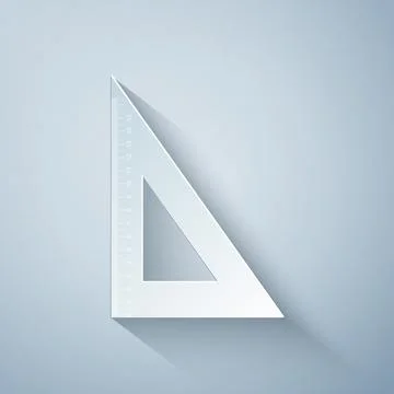 Paper cut Triangular ruler icon isolated on grey background. Straightedge symbol Illustrazione stock
