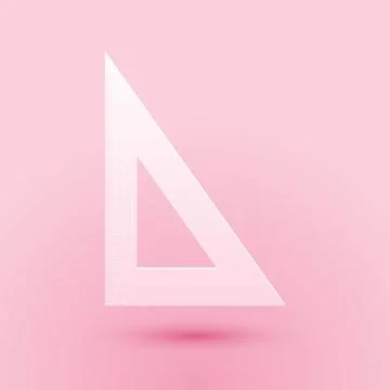 Paper cut Triangular ruler icon isolated on pink background. Straightedge symbol Stock Illustration