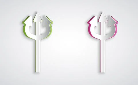 Paper cut Trident devil icon isolated on grey background. Happy Halloween party Stock Illustration