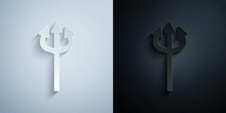 Paper cut Trident devil icon isolated on grey and black background. Happy Hal Stock Illustration