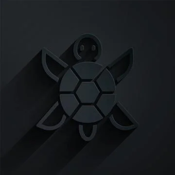 Paper cut Turtle icon isolated on black background. Paper art style. Vector 스톡 일러스트
