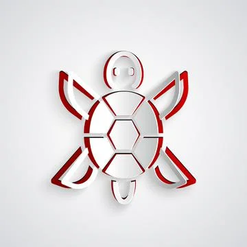 Paper cut Turtle icon isolated on grey background. Paper art style. Vector Stock Illustration