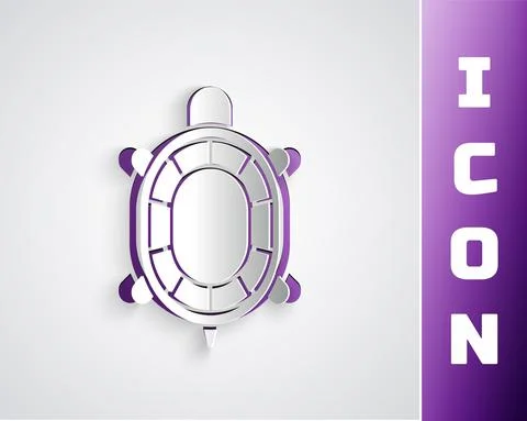 Paper cut Turtle icon isolated on grey background. Paper art style. Vector Stock Illustration