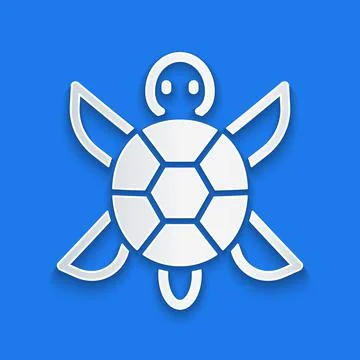 Paper cut Turtle icon isolated on blue background. Paper art style. Vector Stock Illustration