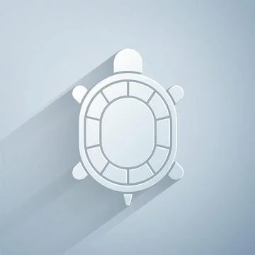 Paper cut Turtle icon isolated on grey background. Paper art style. Vector Stock Illustration