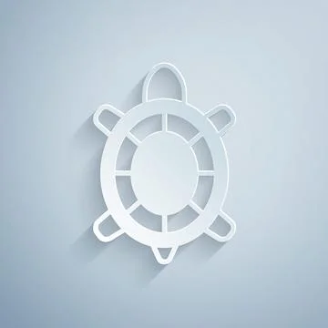 Paper cut Turtle icon isolated on grey background. Paper art style. Vector Stock Illustration